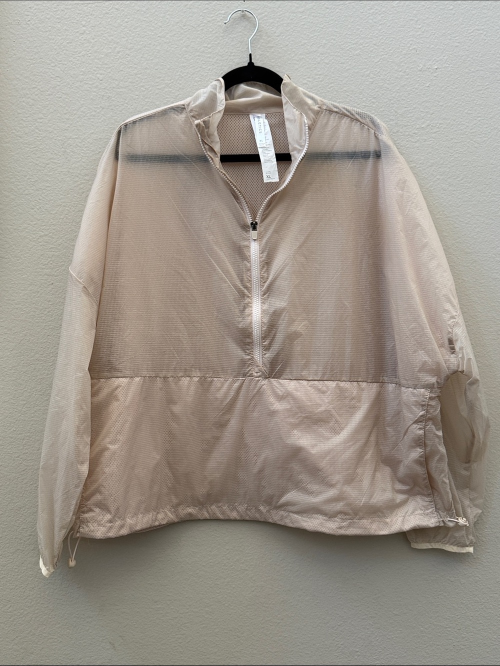 Fabletics Light Beige Mesh Half-Zip windbreaker jacket